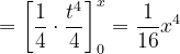 \dpi{120} =\left [ \frac{1}{4} \cdot \frac{t^{4}}{4}\right ]_{0}^{x}=\frac{1}{16}x^{4}